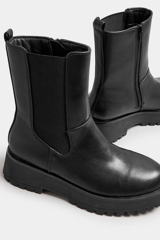 Black Faux Leather Chunky Wedge Chelsea Boots In Wide E Fit & Extra Wide EEE Fit | Yours Clothing 5