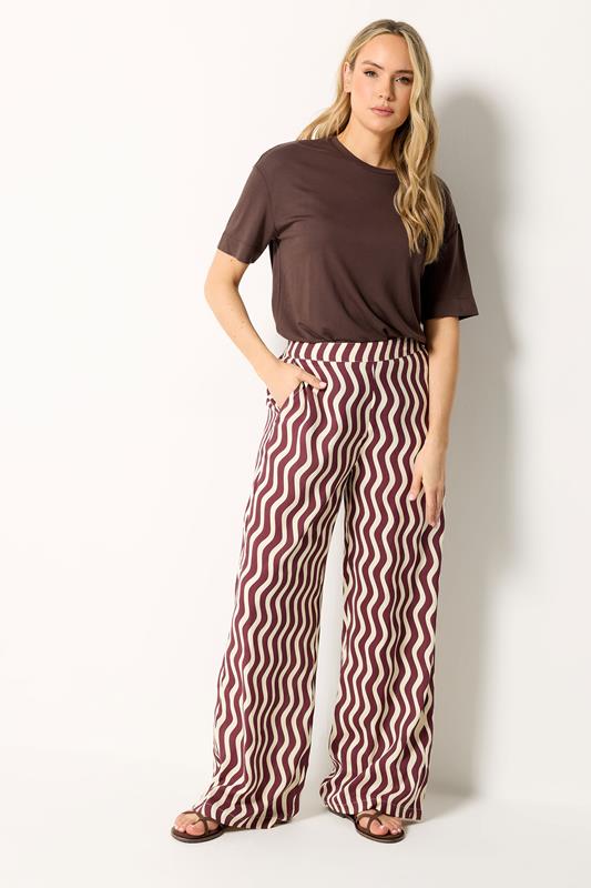  LTS Tall Burgundy Red Wavy Print Wide Leg Trousers
