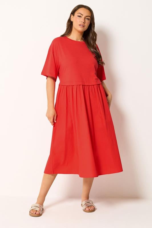  YOURS Curve Orange Poplin T-Shirt Midi Dress