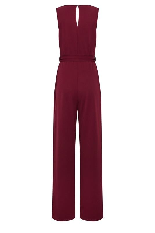LTS Tall Women's Berry Red Belted Scuba Wide Leg Jumpsuit | Long Tall Sally 2
