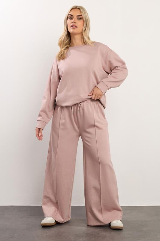 YOURS Plus Size Dusky Pink Wide Leg Joggers | Yours Clothing 1