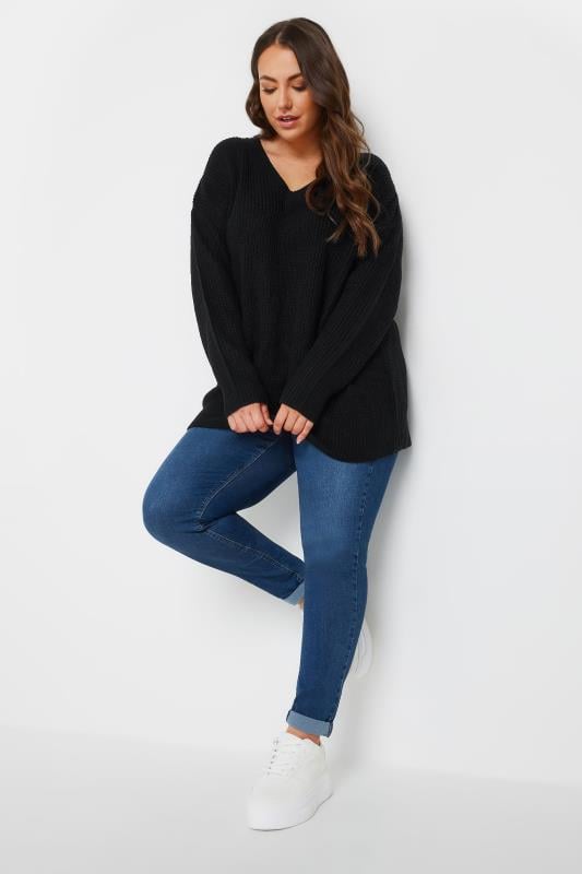 YOURS Plus Size Black V-Neck Knitted Jumper | Yours Clothing 2