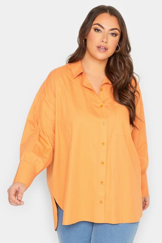 YOURS Curve Bright Orange Oversized Poplin Shirt | Yours Clothing  3