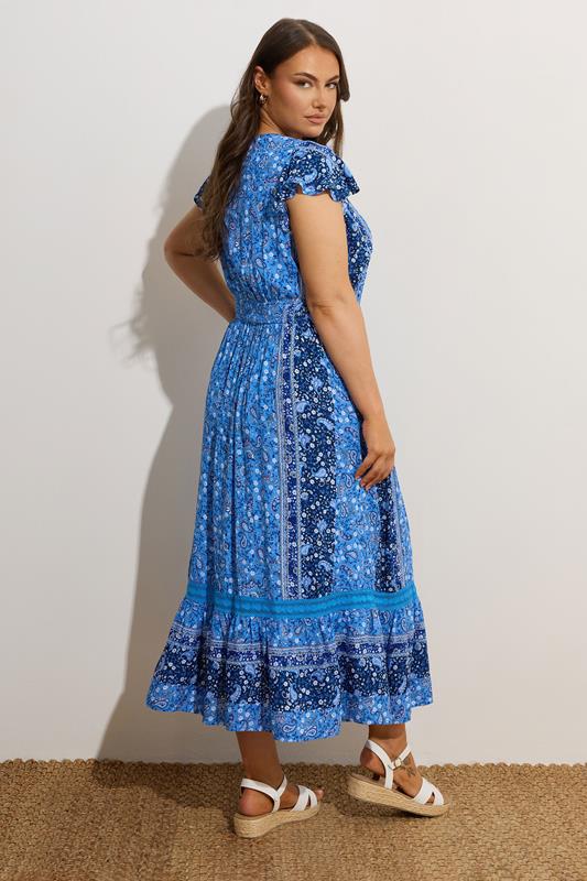 YOURS Plus Size Blue Paisley Frill Sleeve Maxi Dress | Yours Clothing 3