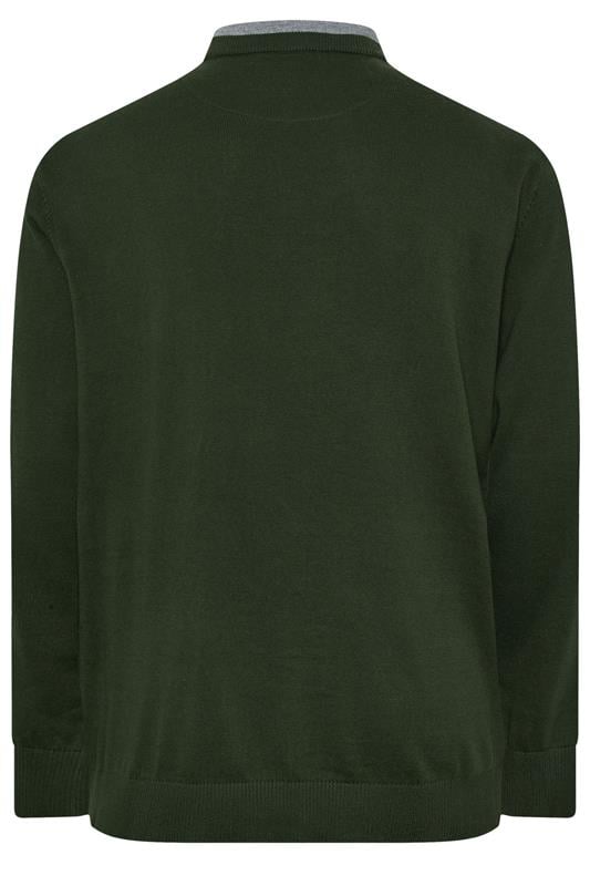 BadRhino Big & Tall Dark Green Cable Knit Mock Shirt Jumper | BadRhino 7