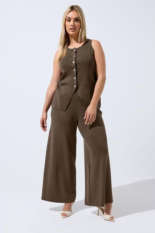 LIMITED COLLECTION Plus Size Chocolate Brown Knitted Trousers | Yours Clothing 1