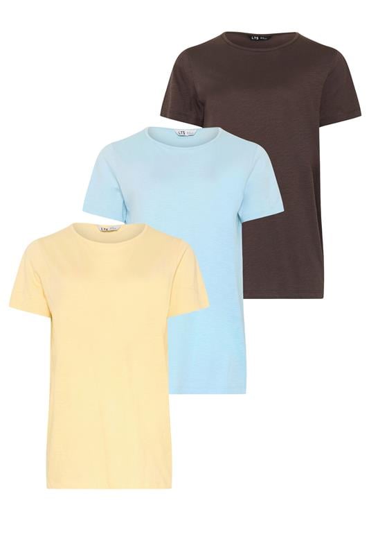 LTS Tall 3 PACK Chocolate Brown & Light Blue Cotton V-Neck T-Shirts