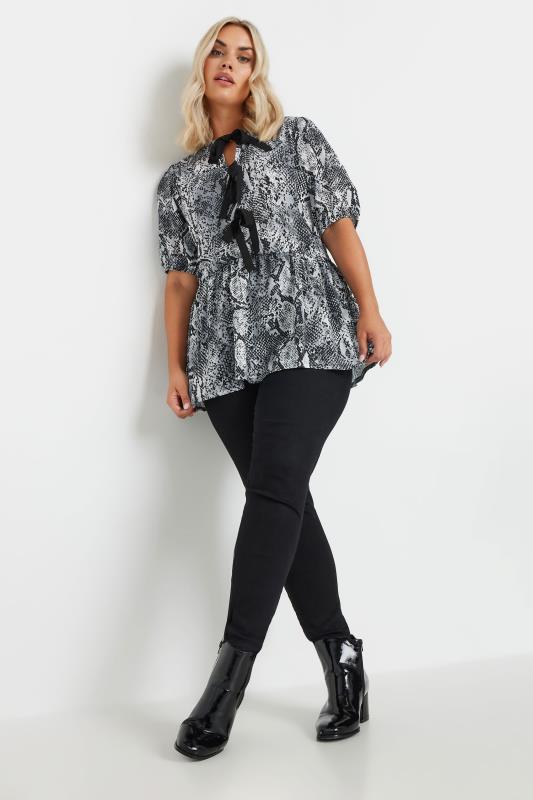 LIMITED COLLECTION Plus Size Grey Snake Print Bow Top | Yours Clothing 2