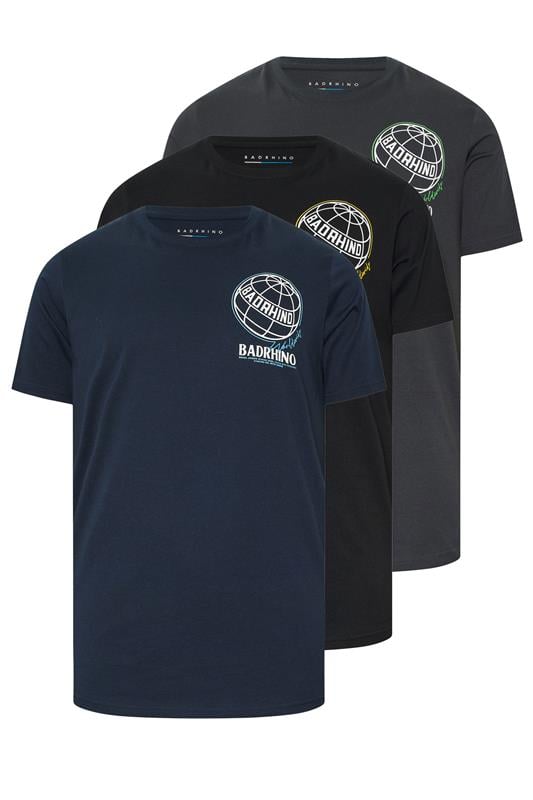 BadRhino Big & Tall 3 PACK Black & Navy Blue Worldwide Graphic T-Shirts | BadRhino 1