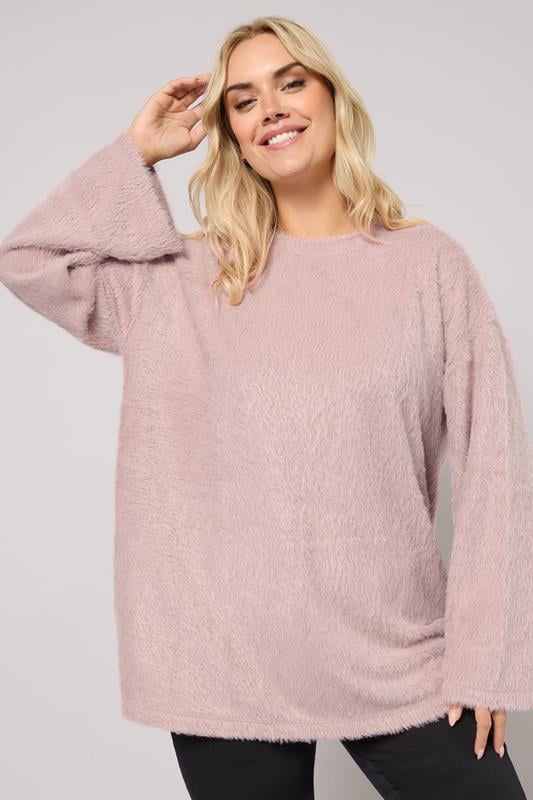 Plus Size  YOURS Curve Pink Fluffy Knit Jumper