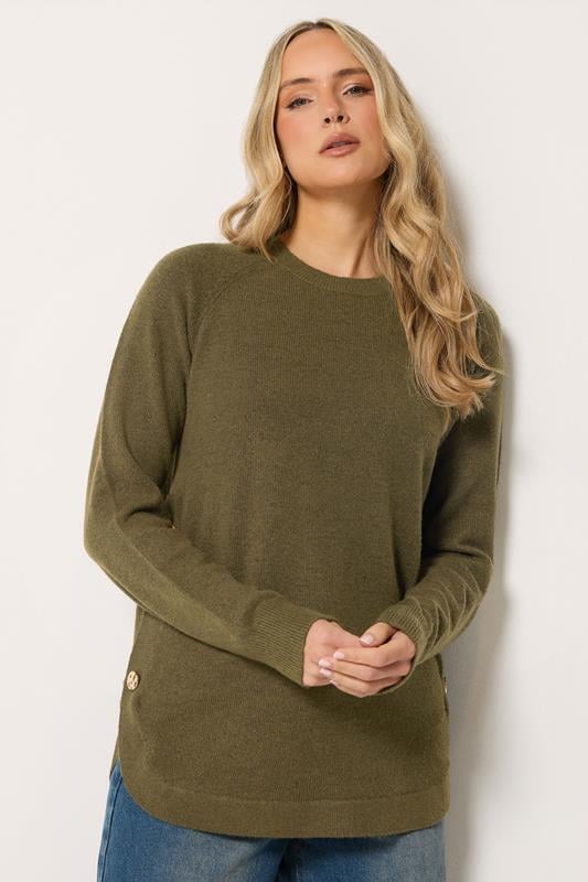 LTS Tall Women's Brown Longline Button Knitted Jumper | Long Tall Sally 1