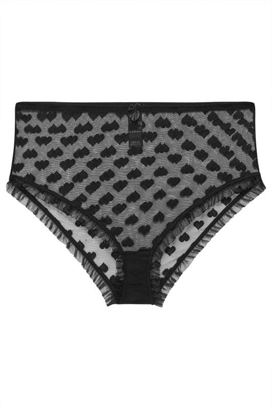 YOURS Plus Size Black Heart Mesh Brazilian Briefs | Yours Clothing  5