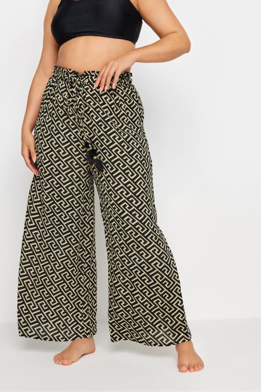 YOURS Plus Size Black Geometric Print Tassel Trousers | Yours Clothing 1