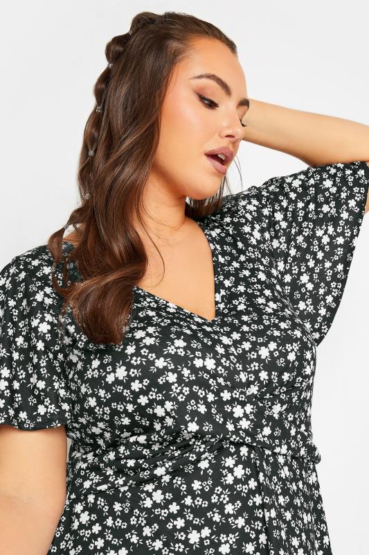 YOURS Plus Size Black Ditsy Print Twist Front Top | Yours Clothing 4