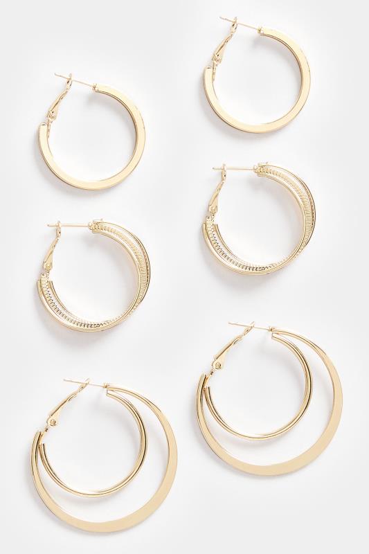 3 Pack Gold Tone Hoop Mix Earring Set | Yours Clothing 2