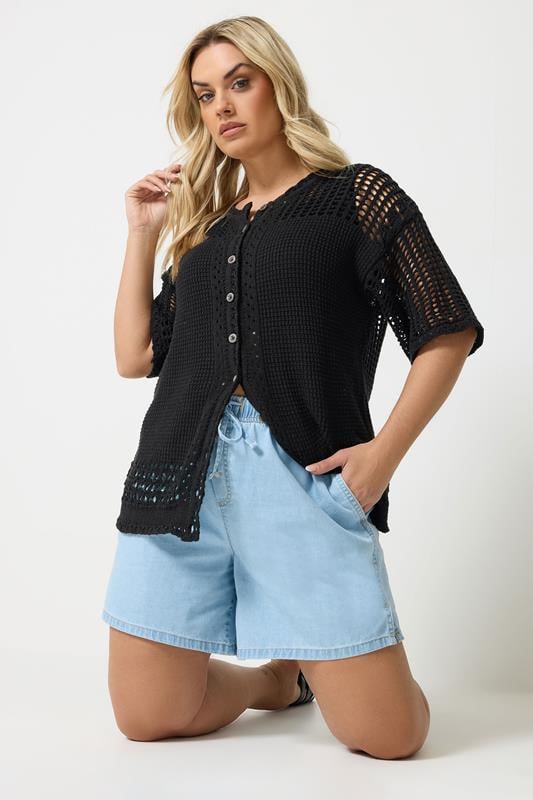  YOURS Curve Black Open Stitch Cardigan