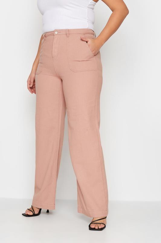 LTS Tall Women's Pink Cotton Twill Wide Leg Trousers | Long Tall Sally 1