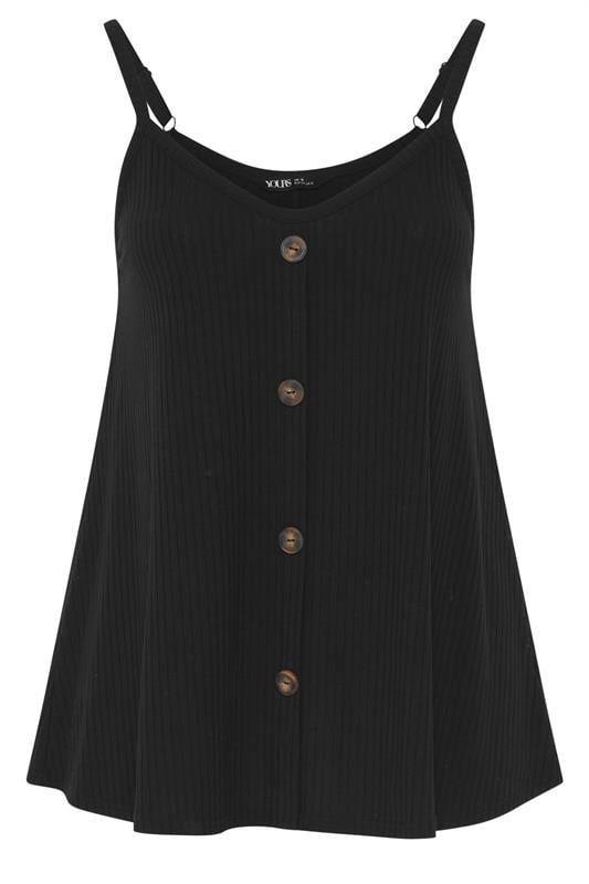 YOURS Curve Black Swing Button Through Cami Top
