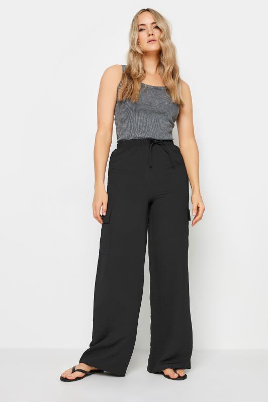 LTS Tall Women's Black Cargo Crepe Wide Leg Trousers | Long Tall Sally 1