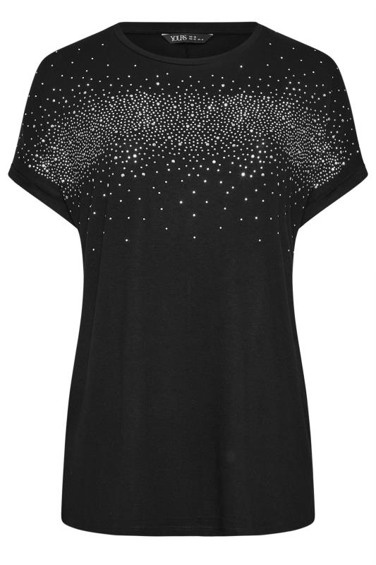 YOURS Plus Size Black Diamante Detail T-Shirt | Yours Clothing 5