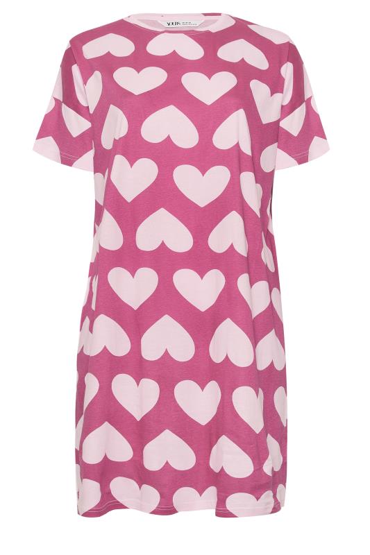 YOURS Plus Size Pink Heart Print Sleep Tee Nightdress | Yours Clothing  5