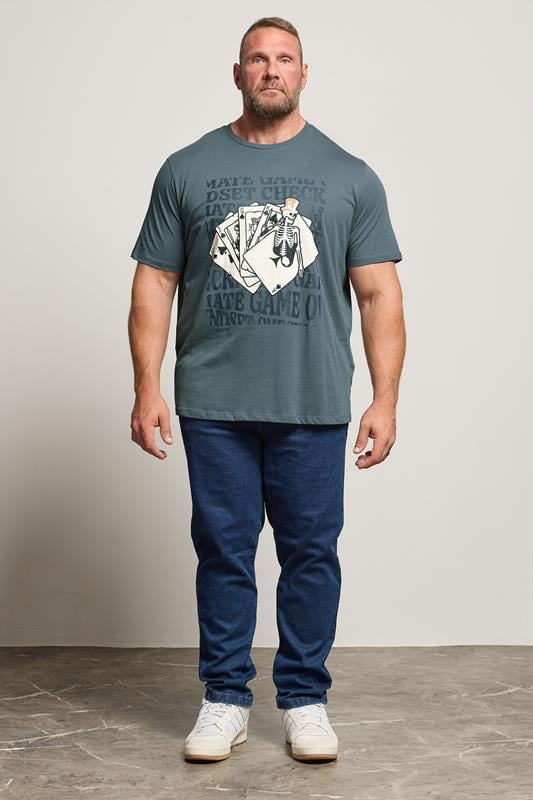 JACK & JONES Big & Tall Stormy Blue Cards Graphic T-Shirt | BadRhino 1