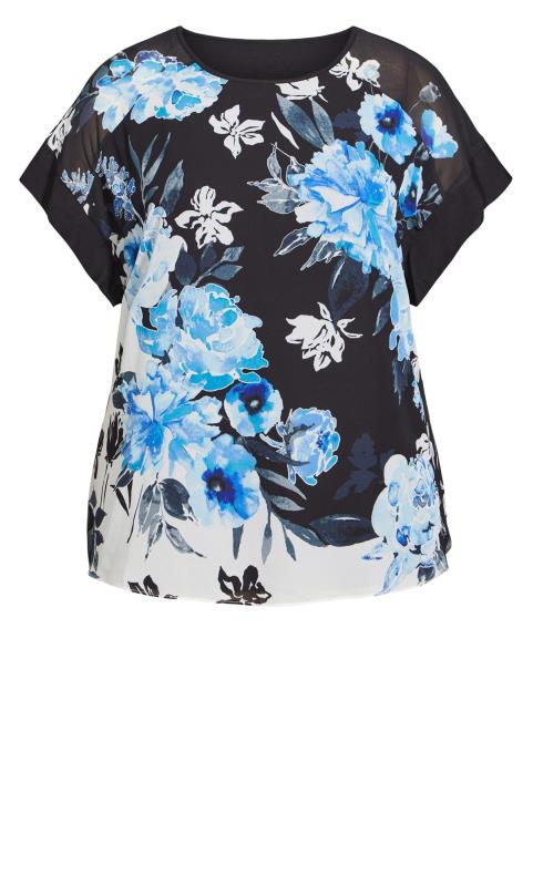 Evans Black Floral Sheer Shoulder T-Shirt 5