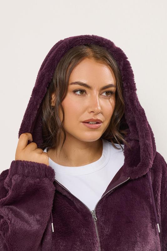 YOURS Plus Size Burgundy Red Faux Fur Hooded Jacket | Yours Clothing 5