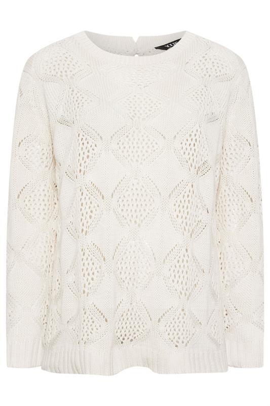 YOURS Plus Size Ivory White Pointelle Stitch Jumper | Yours Clothing 5