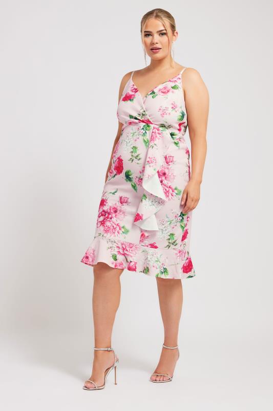YOURS LONDON Plus Size Pink Floral Print Ruffle Midi Dress | Yours Clothing 2