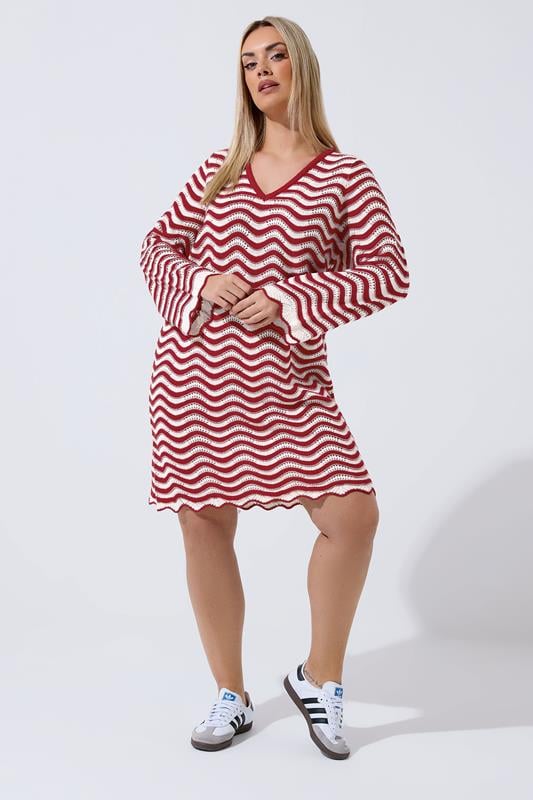LIMITED COLLECTION Curve Red Stripe Crochet Knitted Dress