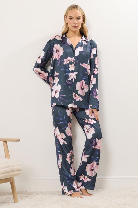 LTS Tall Grey Floral Satin Pyjama Set