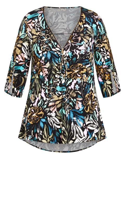 Evans Black Abstract Zip Front Blouse 5