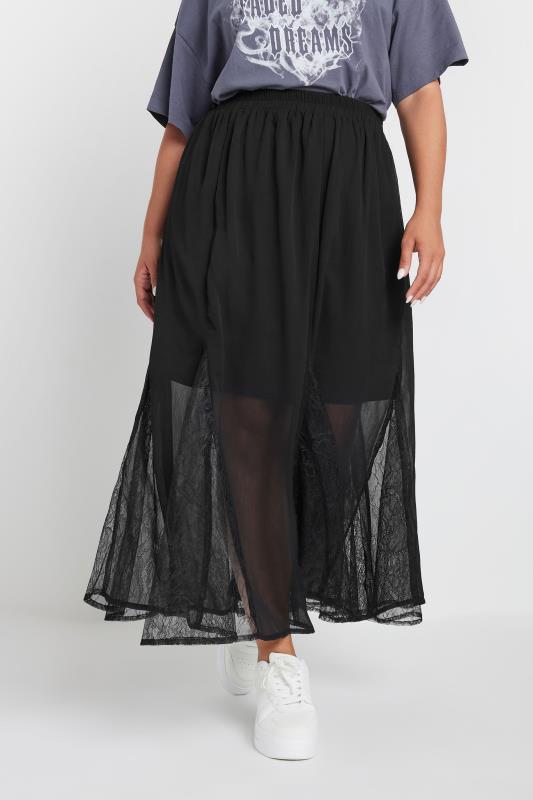 YOURS Plus Size Black Lace Godet Maxi Skirt | Yours Clothing  2