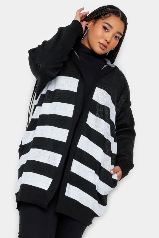YOURS Plus Size Black Stripe Hooded Cardigan | Yours Clothing 2