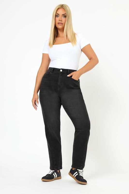 YOURS Plus Size Black Washed Barrel Leg Jeans | Yours Clothing 1