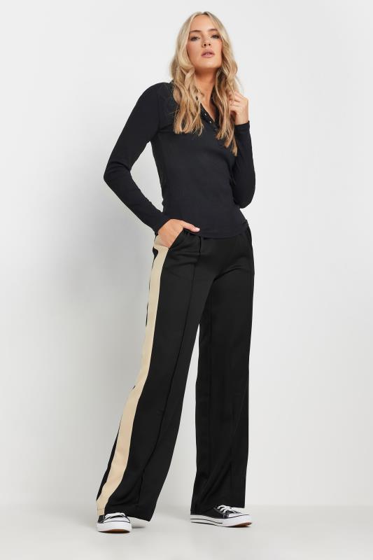 LTS Tall Black & Natural Brown Side Stripe Front Seam Wide Leg Trousers | Long Tall Sally 1