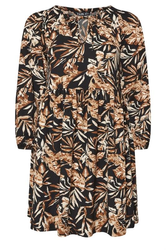 YOURS Plus Size Black Leaf Print Textured Dress | Yours Clothing 5