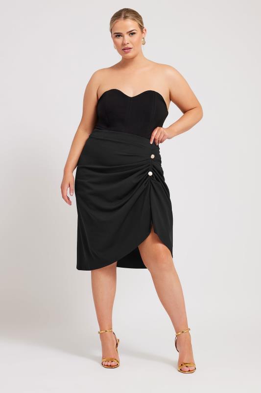 Plus Size  YOURS LONDON Curve Black Gathered Button Detail Skirt