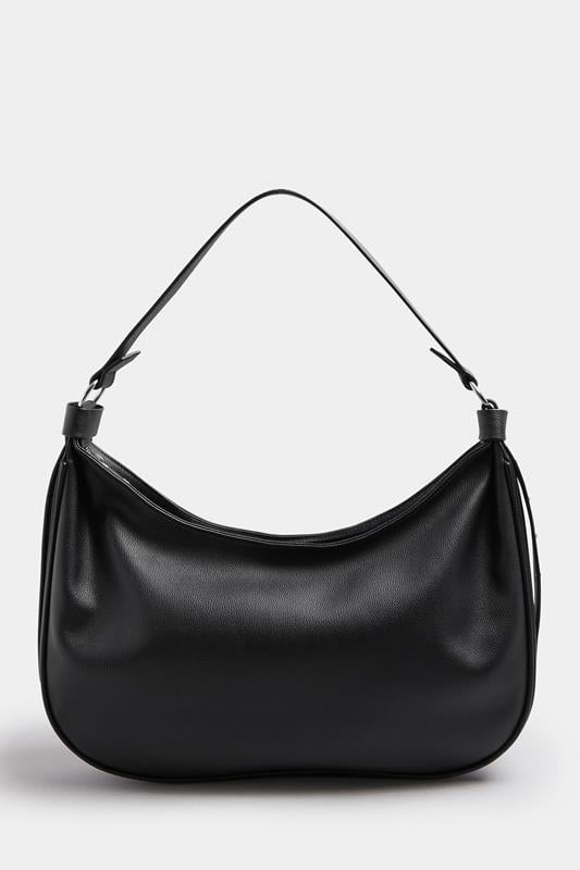 Black Faux Leather Slouched Studded Shoulder Bag