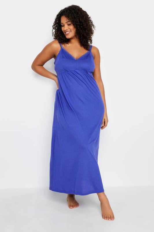Plus Size  Avenue Blue Lace Trim Maxi Sleep Dress