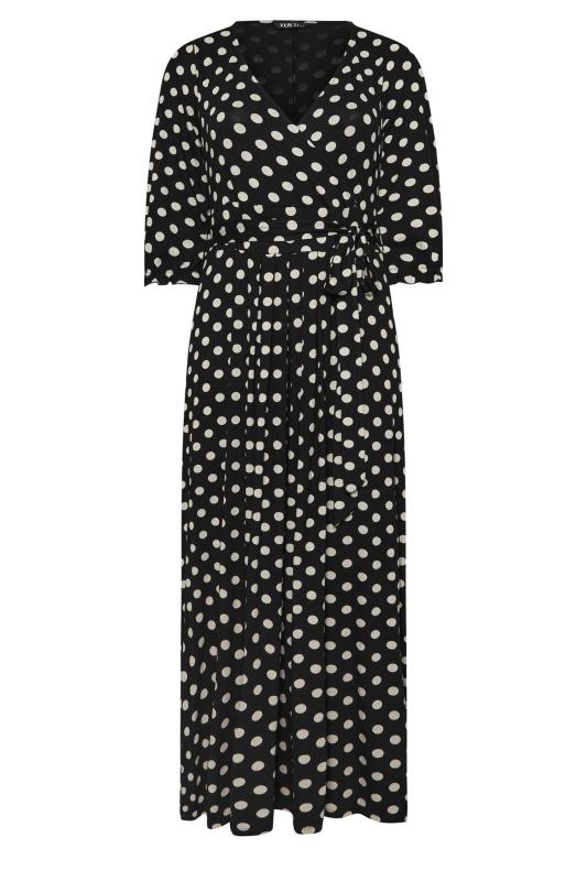 YOURS Plus Size Black Polka Dot Print Tie Waist Maxi Wrap Dress | Yours Clothing 5