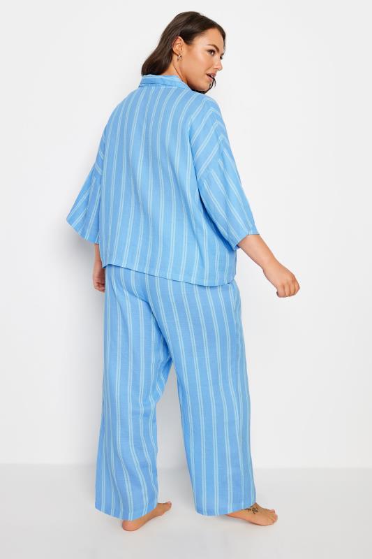 YOURS Plus Size Blue Stripe Print Pyjama Set | Yours Clothing 3