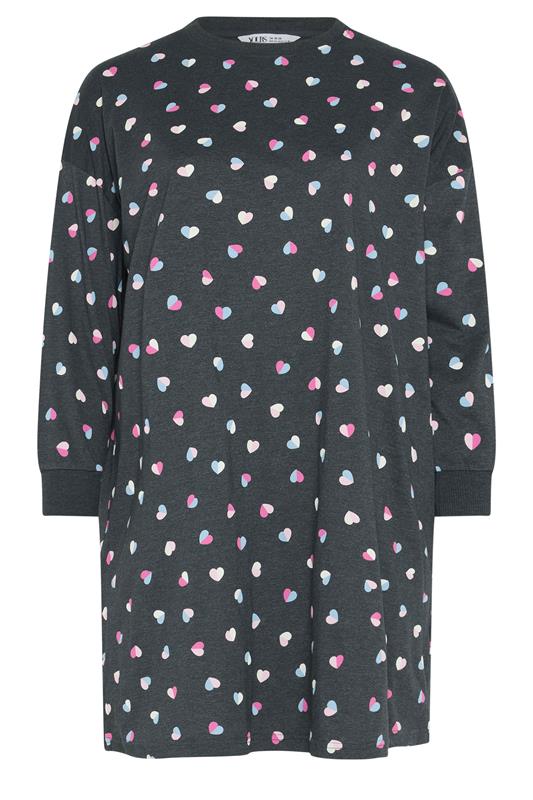 YOURS Plus Size Grey Heart Long Sleeve Nightdress | Yours Clothing 5