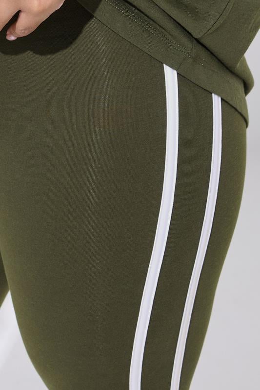 YOURS ACTIVE Plus Size Khaki Green Side Stripe Leggings | Yours Clothing 2