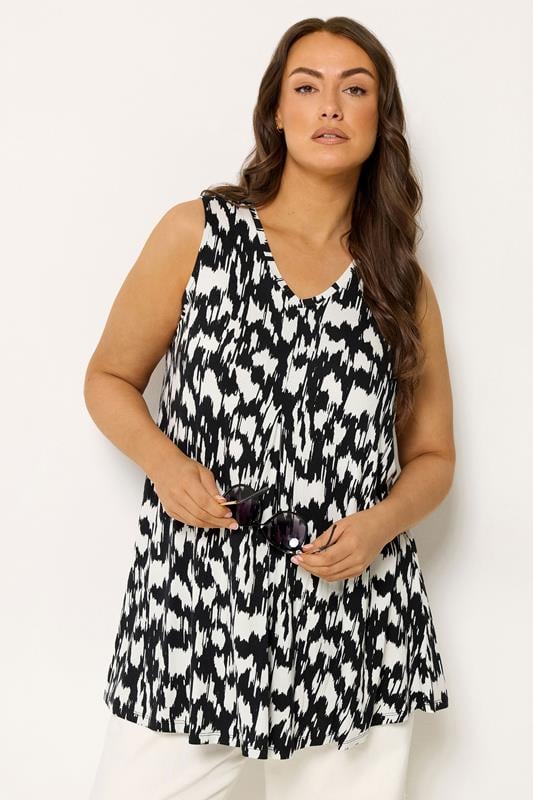  YOURS Curve Black Abstract Pleat Vest Top
