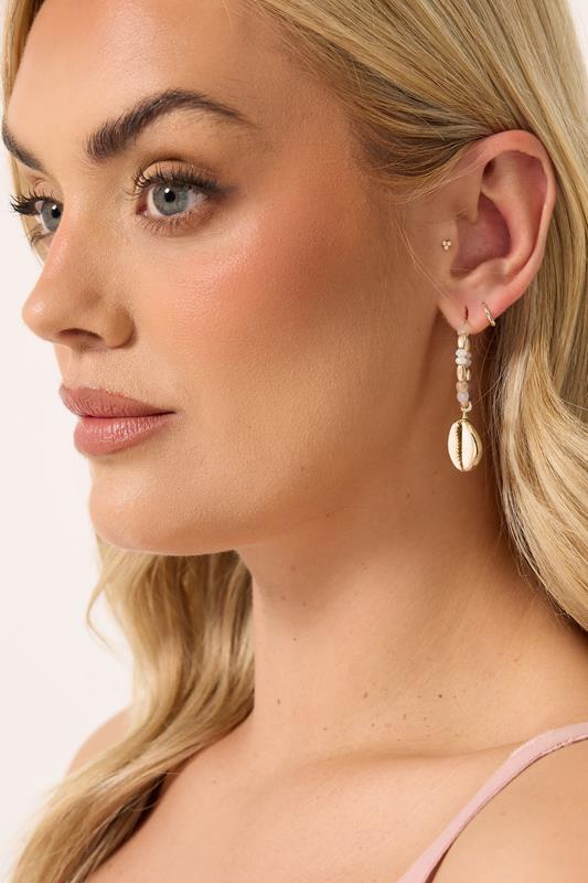Gold Tone Shell Bead Hoop Earrings | Yours Clothing 1