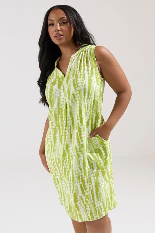  YOURS Curve Green Abstract Notch Neck Mini Dress