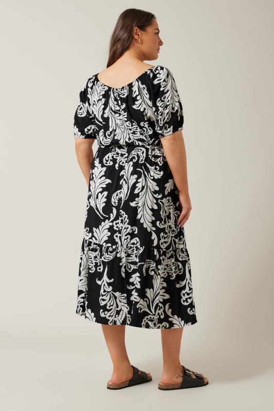 EVANS Plus Size Black Abstract Print Tiered Midi Dress Evans