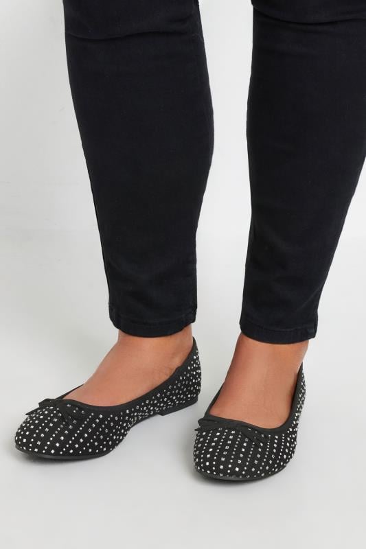 Black Sparkly Ballerina Pumps In Extra Wide EEE Fit 1